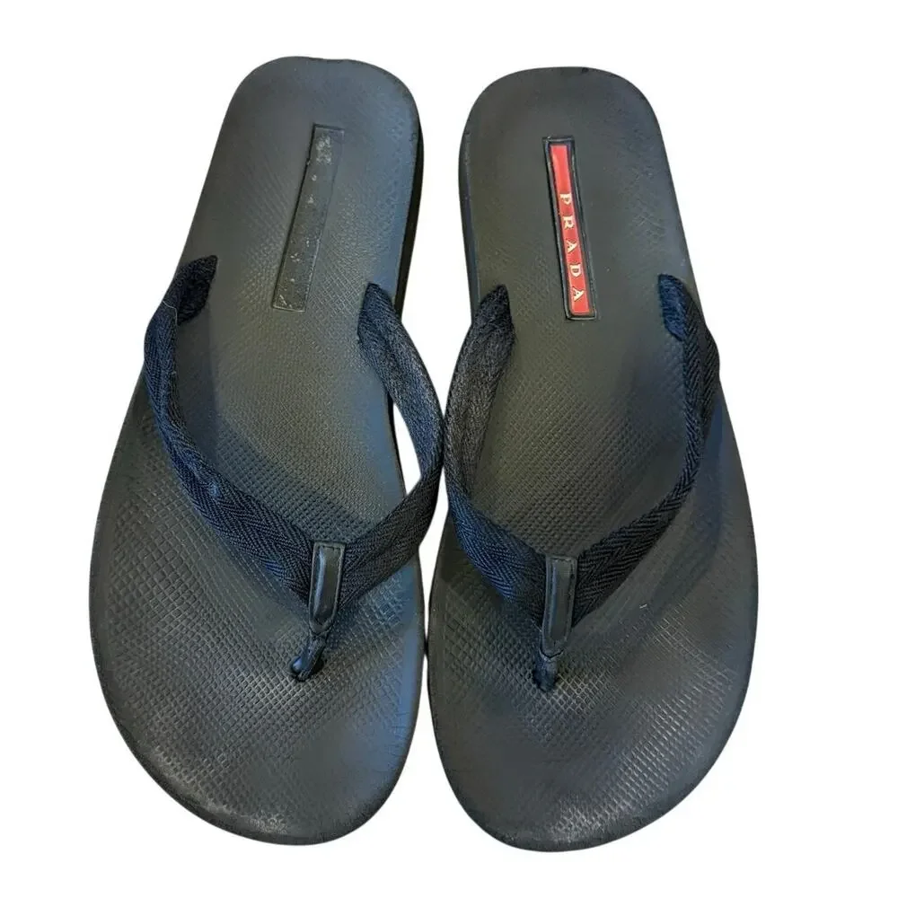 PRADA Black Woven Nylon Thong Sandals Shoes Men size !!